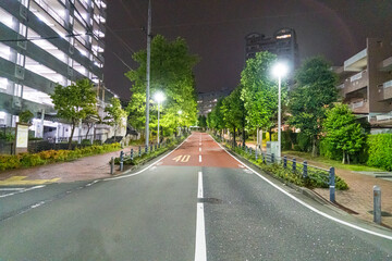 滑り止めの加工がされた、日本の夜の登坂の道路