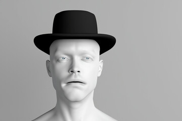 Mannequin with hat type 3D on white background.