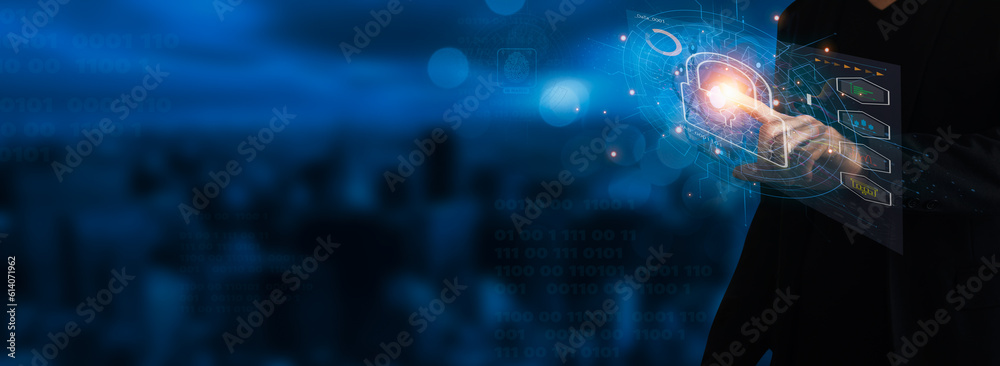 Wall mural data protection and cyber security concept with a padlock safeguarding business and personal informa