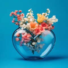 spring flowers in a beautiful heart glass vase.
