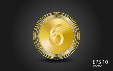 6 Number Circular Vector Gold Web Icon Button
