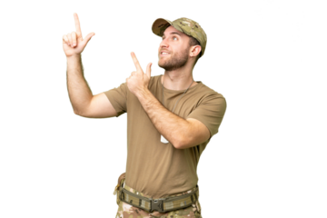 Military with dog tag over isolated chroma key background pointing with the index finger a great idea