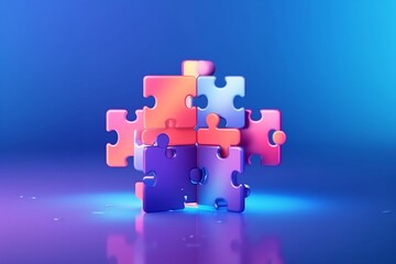 team work concept with colorful puzzle on the center with modern color 3d style, generative AI