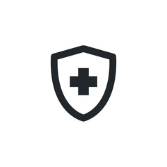 flat vector image on white background, shield icon with cross, healthcare and medicine