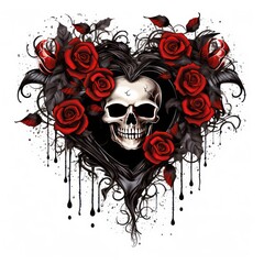 gothic vector art black heart with red roses dark vibe on white background