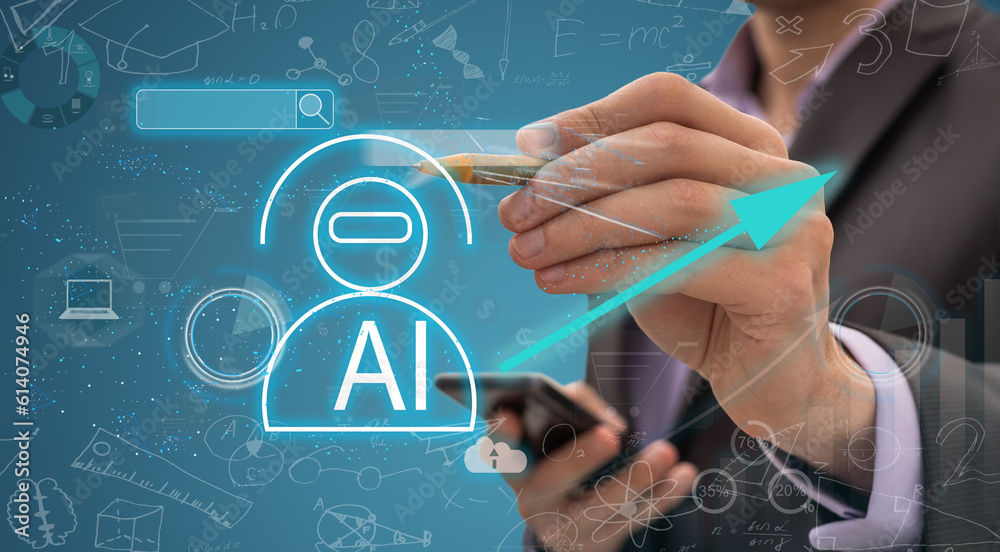 Aufkleber machine learning. hand robot touching computer chip and binary data. futuristic artificial intellige