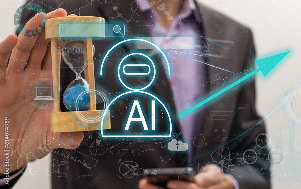 Aufkleber machine learning. hand robot touching computer chip and binary data. futuristic artificial intellige