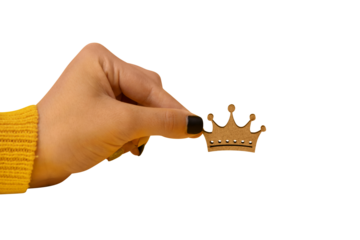 wooden crown in hand isolated on transparent background, concept for king , queen power.