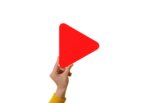 play symbol in hand over isolated on transparent background, multimedia concept