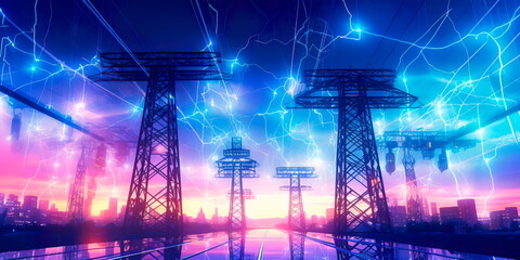 energy grid with interconnected power lines and renewable energy sources, symbolizing a sustainable and eco-friendly future. Generative AI