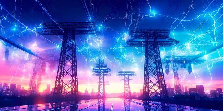 energy grid with interconnected power lines and renewable energy sources, symbolizing a sustainable and eco-friendly future. Generative AI