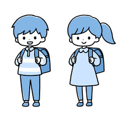 並んで立つ小学生の女の子と男の子