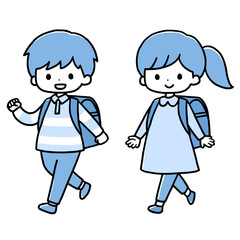 歩く小学生の女の子と男の子