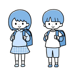 並んで立つ小学生の女の子と男の子