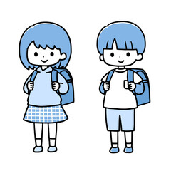 並んで立つ小学生の女の子と男の子