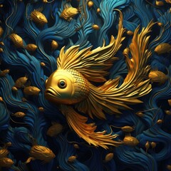 Golden fish on a dark background