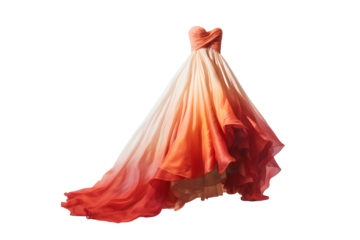 Coral evening dress on a transparent background. Generative Ai.