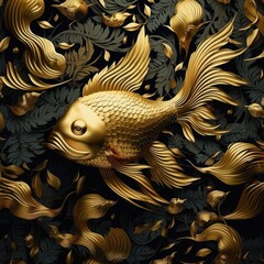 Golden fish on a dark background