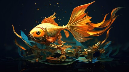 A gilded fish on a dark background