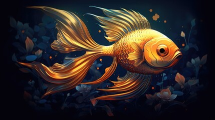 A gilded fish on a dark background