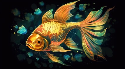 A gilded fish on a dark background