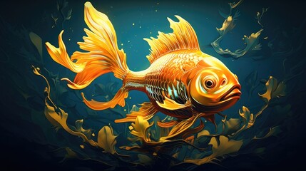 A gilded fish on a dark background