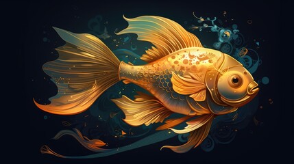 A gilded fish on a dark background