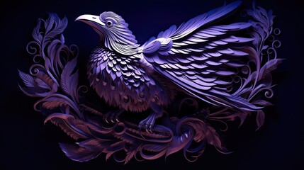 A paper sculpture of a bird in purple lighting