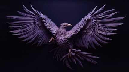 A paper sculpture of a bird in purple lighting