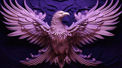 A paper sculpture of a bird in purple lighting
