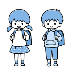 並んで立つ小学生の女の子と男の子