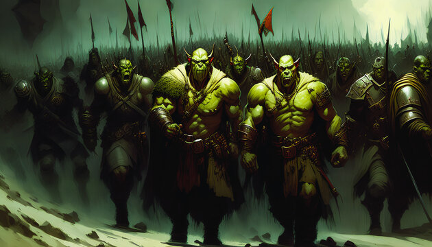 The Epic Horde of Ogres Roaming Through a Surreal World, Generative AI.