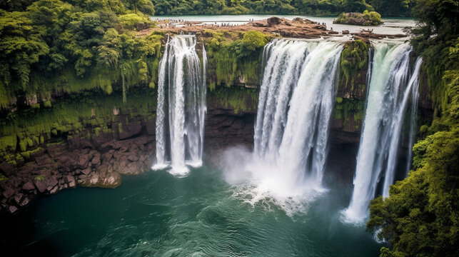 Prepare to be awestruck by the sheer power and grace of this magnificent waterfall, as torrents of water plunge into a crystal-clear pool, creating a symphony of nature's forces." Generative AI