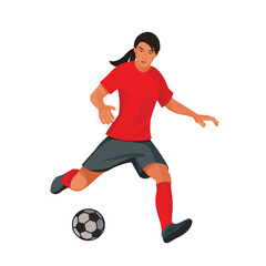 Naklejka premium Chinese women's football player dribbling past the opponent at the championship