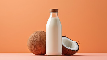 Obraz na płótnie Canvas Refreshing Coconut smoothie, isolated on vivid background, generative AI