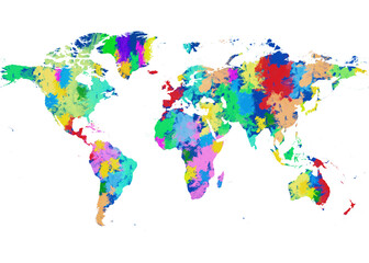 Fototapeta na wymiar Watercolor geographic world map 