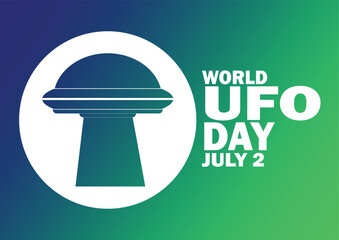 World UFO Day. July 2. Holiday concept. Template for background, banner, card, poster with text inscription. Vector illustration