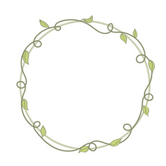 Frame with leaf  creeping plant vine eco swirl logo round (Soft green color) transparent