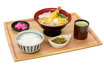 【PNG透過】海老天うどんと白ご飯セット