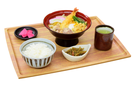 【PNG透過】海老天うどんと白ご飯セット