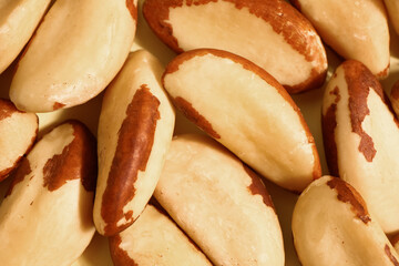 Tasty Brazil nuts as background, closeup
