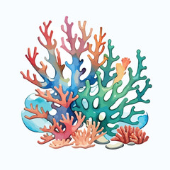 Set of watercolor tropical sea corals illustration for wedding invitation