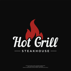 BBQ hot grill vintage typography logo template design with crossed flames and spatula. Logo for restaurant, badge, cafe and bar.