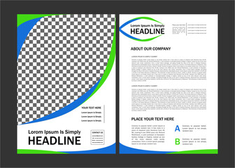 Obraz premium The design of the headline template or flyer design can also be for a book cover or annual report with a white paper concept and a combination of blue and green designs