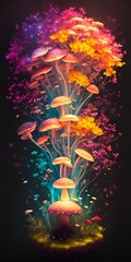 Mushrooms and flowers;Generated to AI