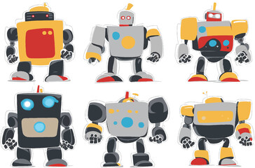 robot, toy, retro, cartoon, vector, isolated
