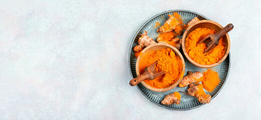 Turmeric root and turmeric powder, medicine herb.