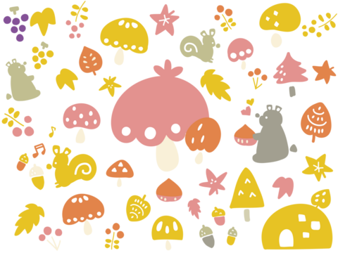 てがきでかわいい秋の森ときのこのイラストセット - Powered by Adobe