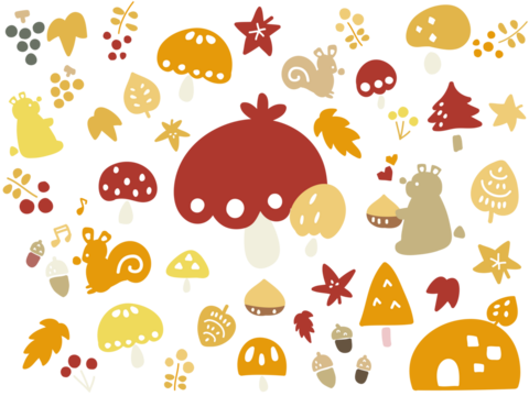 てがきでかわいい秋の森ときのこのイラストセット - Powered by Adobe