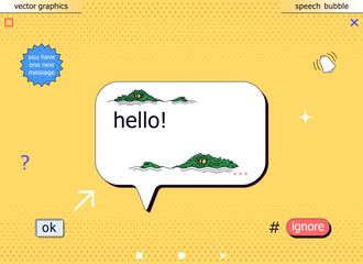 Creative speech bubble. Symbolizes various communication problems in social networks and the Internet. Cartoon message frame with crocodiles floating around.